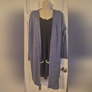 Blue And Black Glitter Duster Cardigan